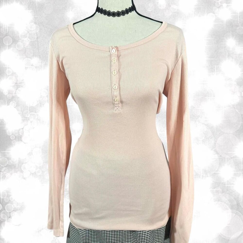 Y2K Soft Feminine Baby Pink Quarter Button Long Sleeve Top
